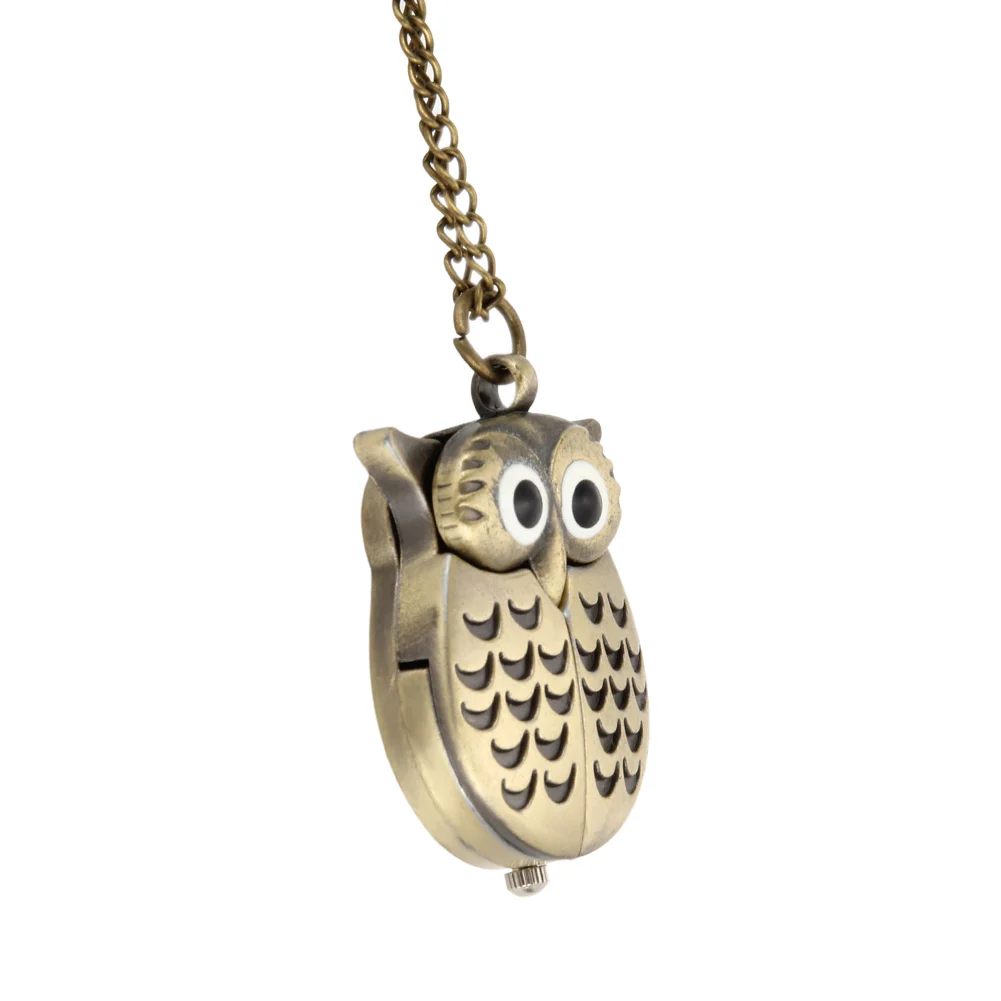 Fashion Vintage Men Women Pocket Watch Alloy Retro Owl Shape Clock Pendant Long Necklace Chain Watches Birthday Gifts LL images - 6