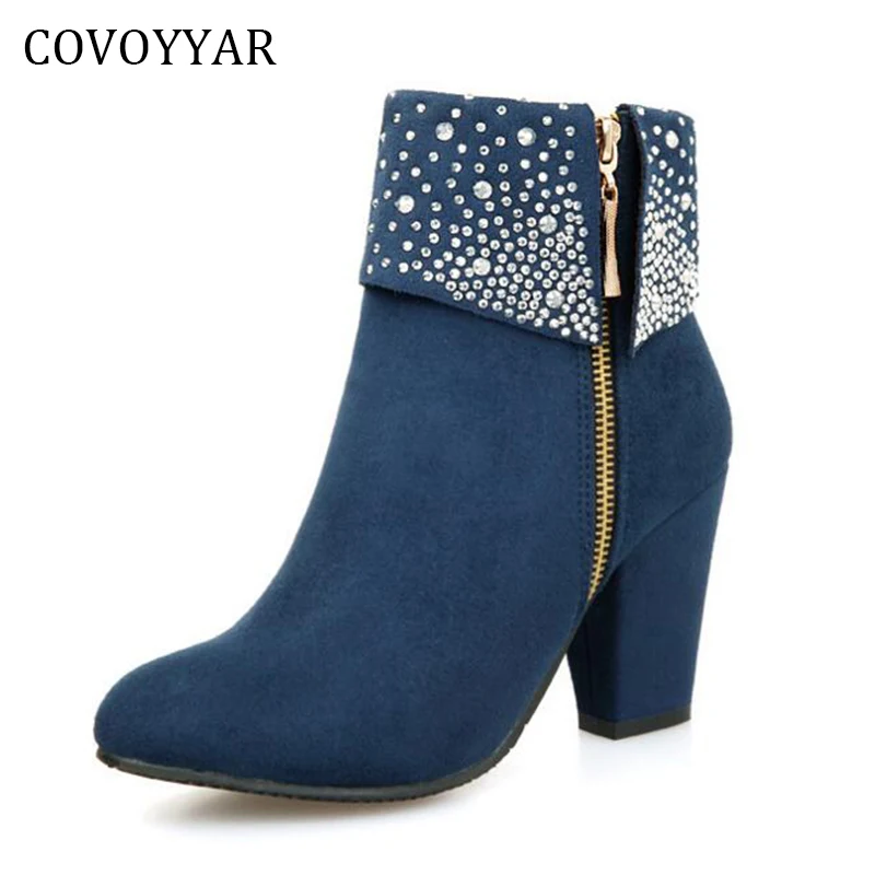 Женские ботильоны на толстом каблуке молнии размеры 34 43|rhinestone ankle boots|fashion bootsankle