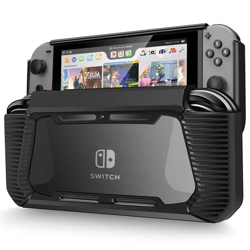Защитный чехол для Ni ntendo Switch черный мягкий из ТПУ амортизирующий бампер Nin tendo 2017