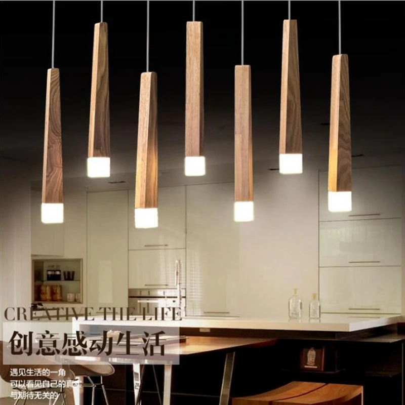 

LukLoy Wood Stick Pendant Lamp Lights, Kitchen Island Living Room Shop Decoration, Modern Natural Wood Pipe Pendant Lights