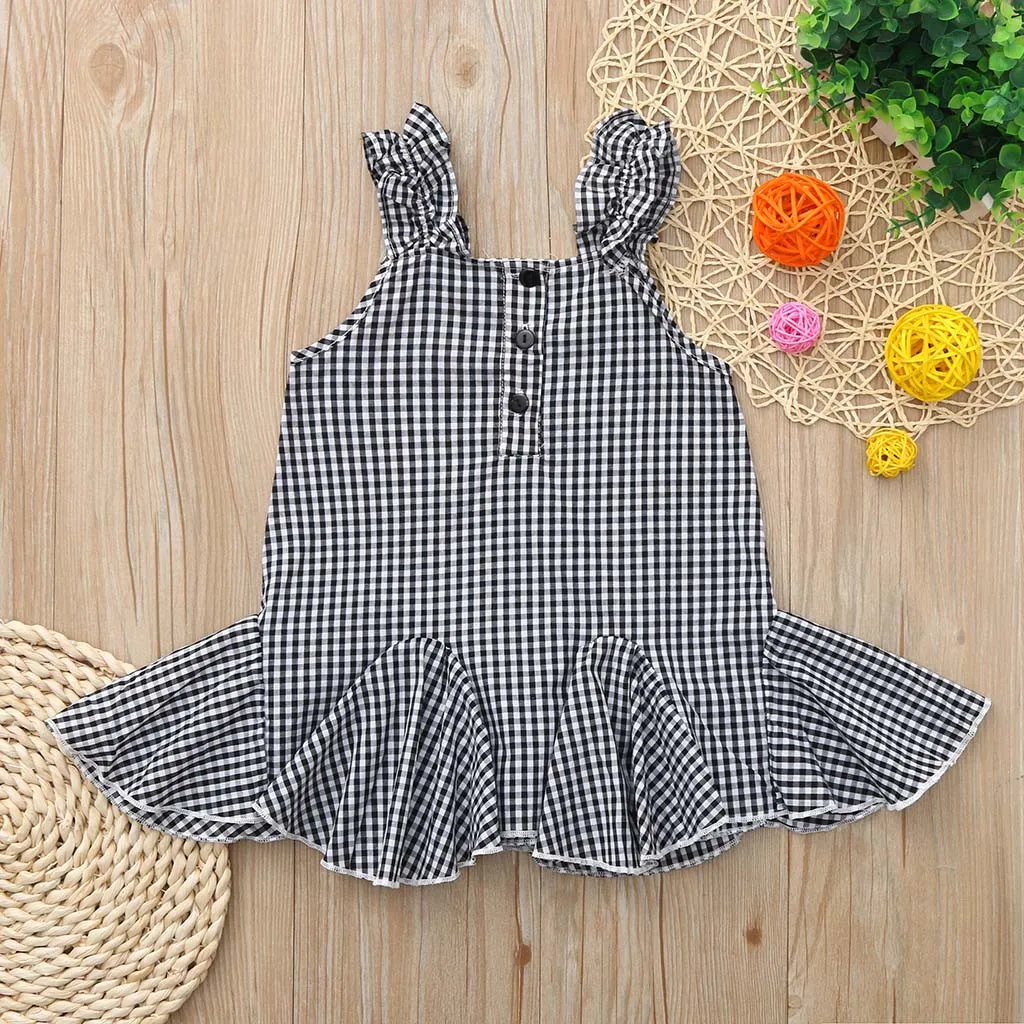Fashsiualy Girls Summer Baby Dress Kids Clothes Toddler Sleeveless Plaid Print Pleated Dresses | Детская одежда и обувь