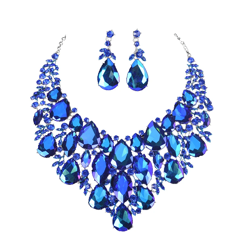 

Fashion Big marquise AB Crystal Statement Necklace Earrings set Bridal Jewelry Sets for Brides Wedding Party Costume Jewellery