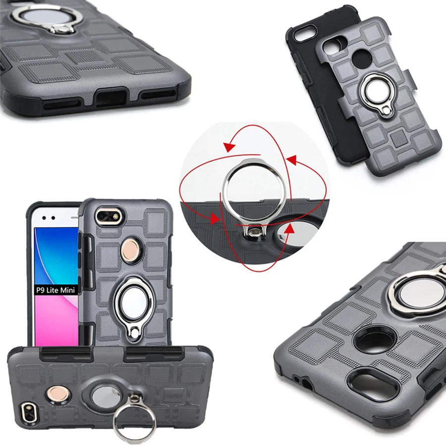 Cover For Huawei P9 Lite Mini Silicone Shockproof Phone Case Y6 Pro 2017 Luxury Armor Back Ring Stand Hard |