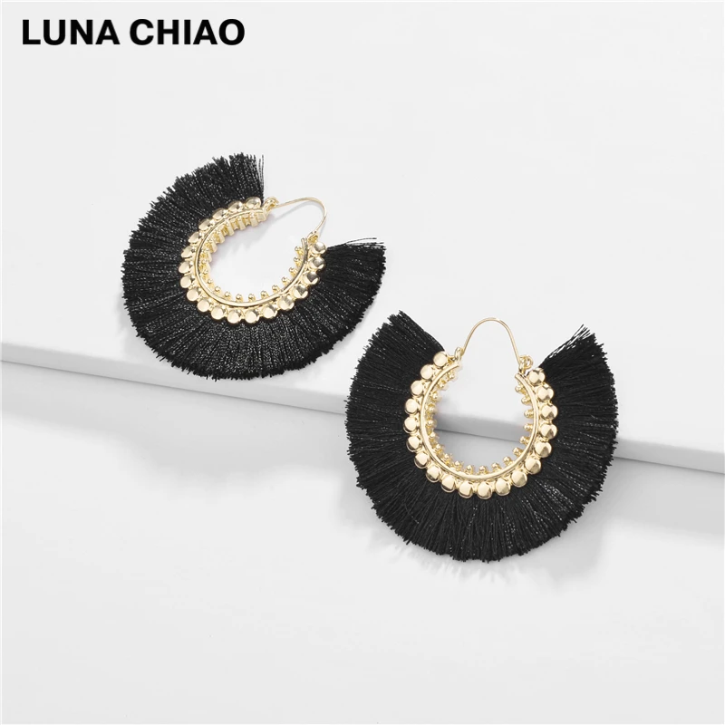 Женские серьги подвески с бахромой LUNA CHIAO Осенние металлические и кисточками