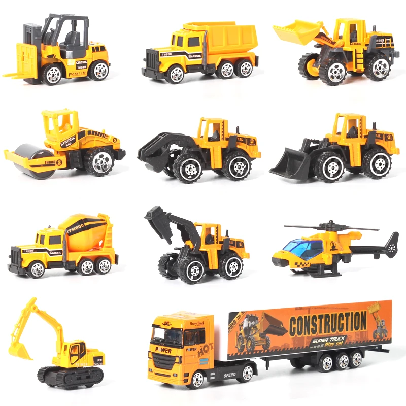 12pcs/set Mini Diecast Alloy Car 2in1 Model Engineering Toy Vehicles Carrier Truck with Ejection &amp Carry Function Xmas Gift | Игрушки и