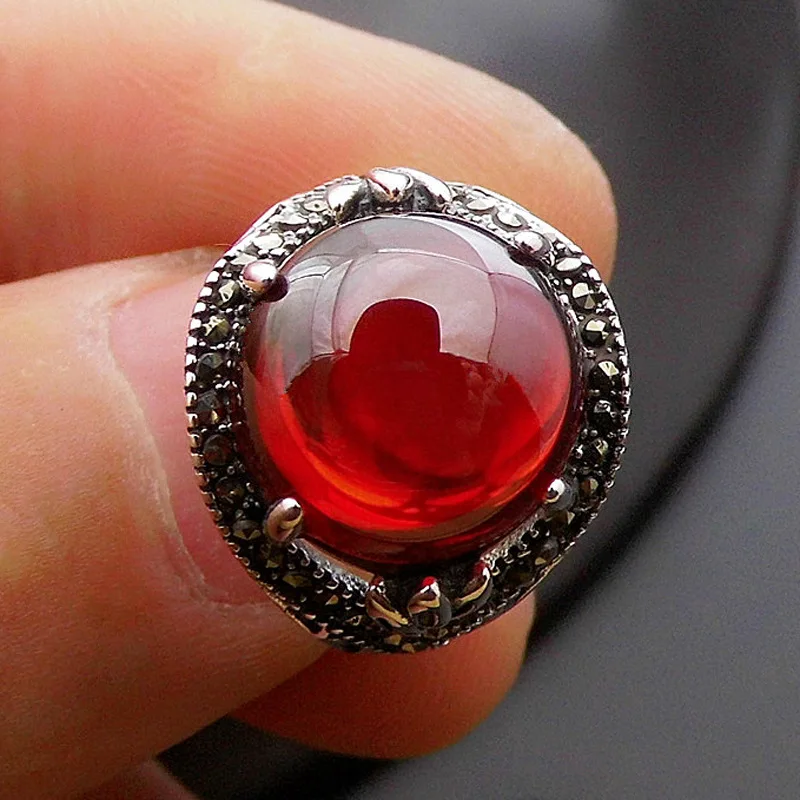 FNJ 925 Серебряное марказит кольцо с красным синим камнем чистое серебро S925 пробы кольца для женщин ювелирные изделия регулируемый размер