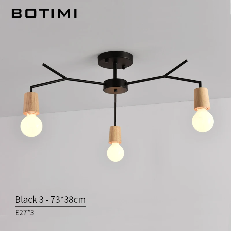 3 Light Black BOTIMI Американский деревянный светодиодный потолочный светильник для гостиной черный металлический потолочный светильник E27 спальня белые комнатные деревянные люстры - Цвет корпуса: 3 Light Black
