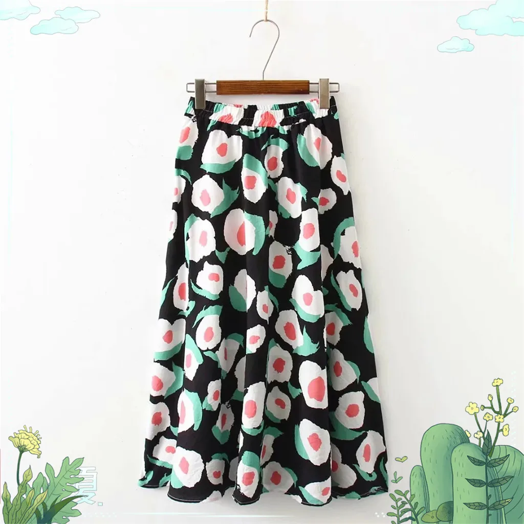 Womail Skirts New Fashion High Waist Skirt Print Summer Long Skirts Elastic Waist A Line Long Skirts For Women BohemianJ611