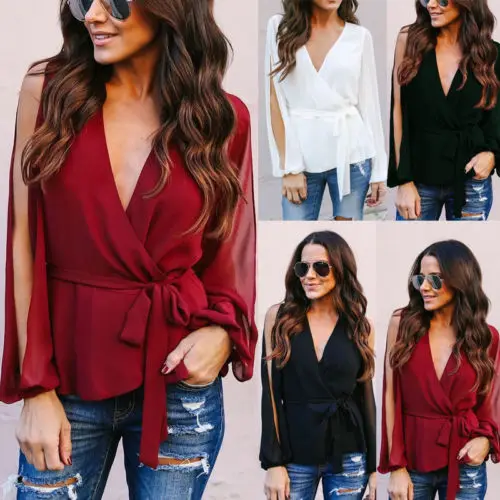 Женская блузка с V образным вырезом 4 цвета|blouse hot|blouse fashionfashion blouses |