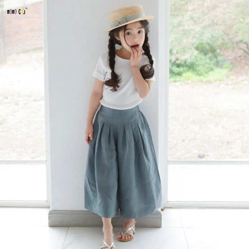 Широкие штаны для девочек подростков летние повседневные Хлопковые Штаны до