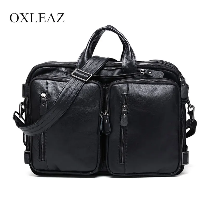 OXLEAZ 15 6 &quotвинтажные мужские кожаные рюкзаки Многофункциональный черный рюкзак