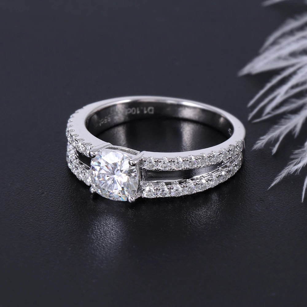 TransGem 14K 585 White Gold Center 1.1ct 6*6mm F Color Cushion Cut Moissanite Engagement Ring with a Split Shank Birthday Gifts | Украшения