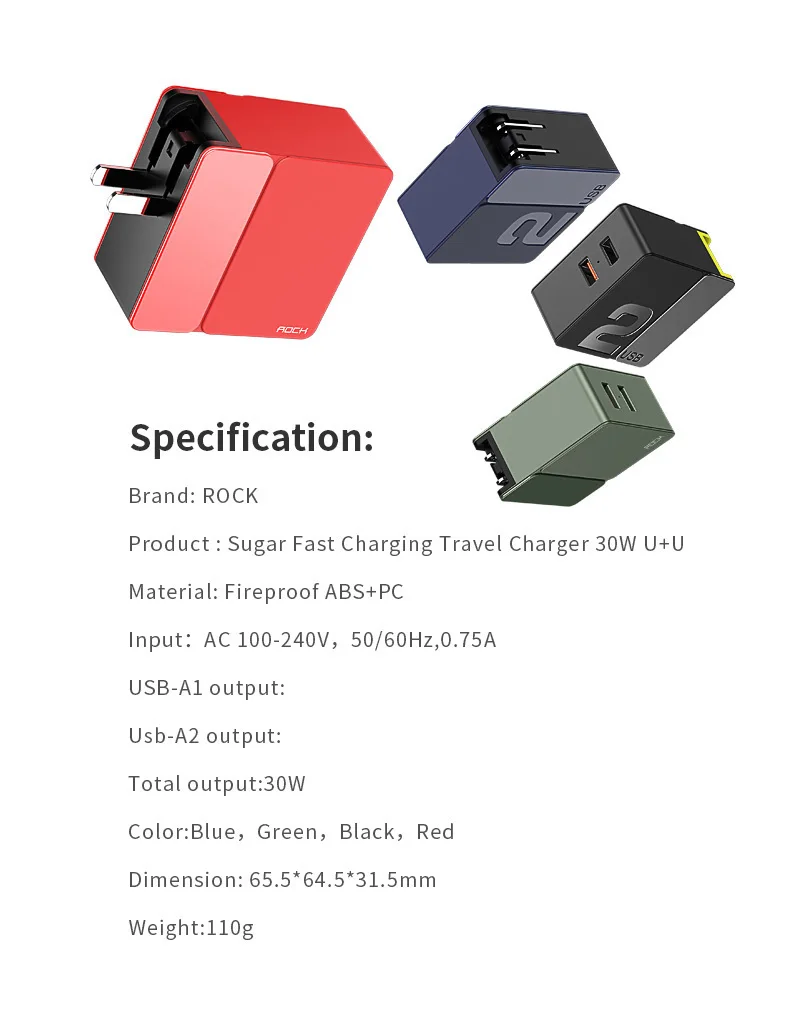 Rock 2 USB зарядное устройство адаптер для samsung 30 Вт Qc 3,0 Быстрая зарядка стены/путешествия зарядное устройство для смартфонов мобильного телефона зарядное устройство США штекер
