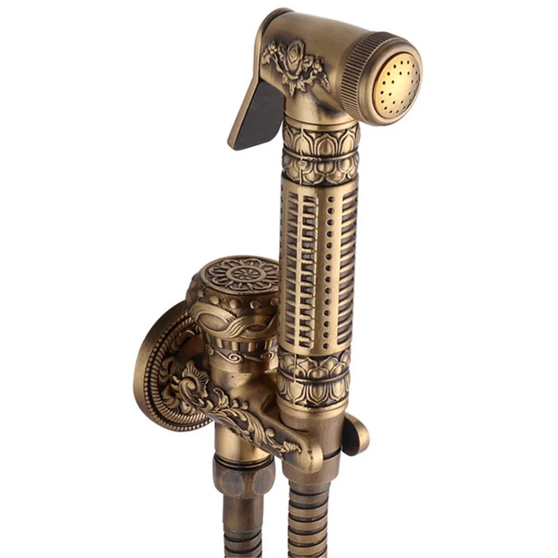 

Antique Brass Bidet Faucets Single Cold Bathroom Toilet Shower Blow-Fed Spray Gun Nozzle Gold Carving Tap Bath Hardware