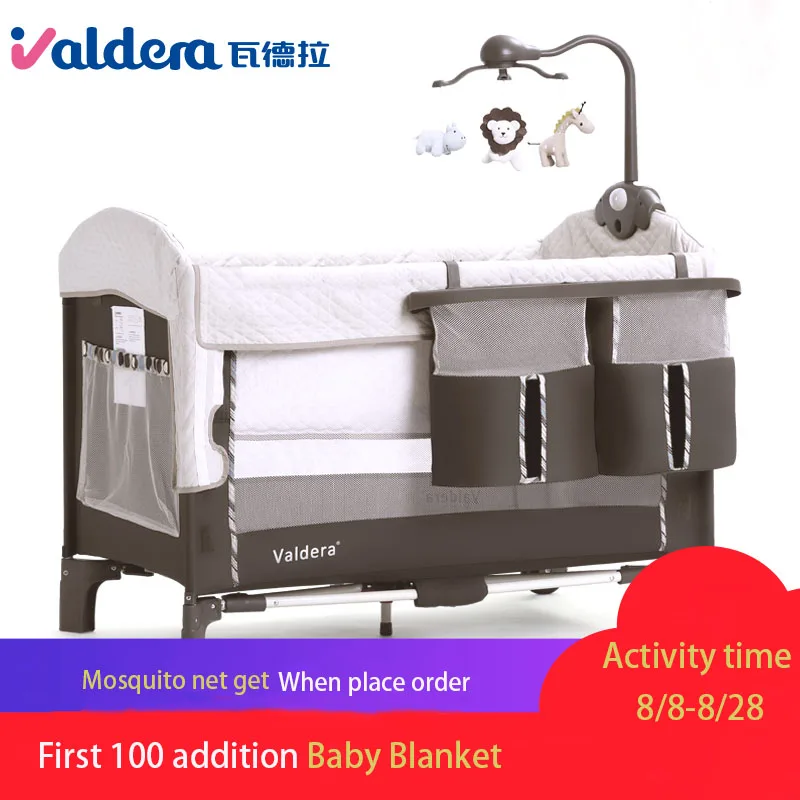 Роскошная детская кровать Valdera с сеткой и тележкой складная может быть покрыта