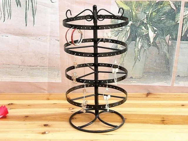 4 tiers circle baseB 4 яруса, черная вращающаяся столешница, 72 пары, держатель для сережек, органайзер, подставка/подставка для украшений, стойка для выставок - Цвет: 4 tiers circle baseB