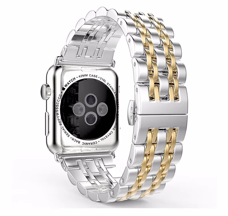 Нержавеющая сталь ремешок для наручных часов Apple Watch 4 ремешок 42 мм браслет для наручных часов iwatch серии 1/2/3/42 мм, ремешок для наручных часов iwatch серии 4 40 мм 44 мм - Цвет ремешка: silver gold