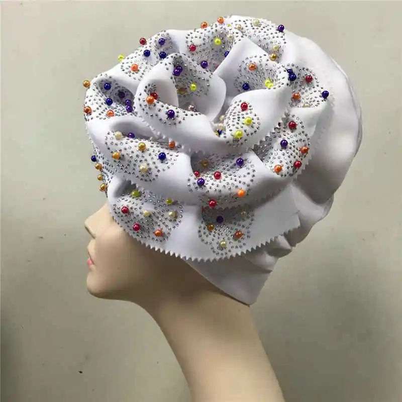 Уже сделанная ASO OKE gele разноцветная с камнями красивая африканская повязка для