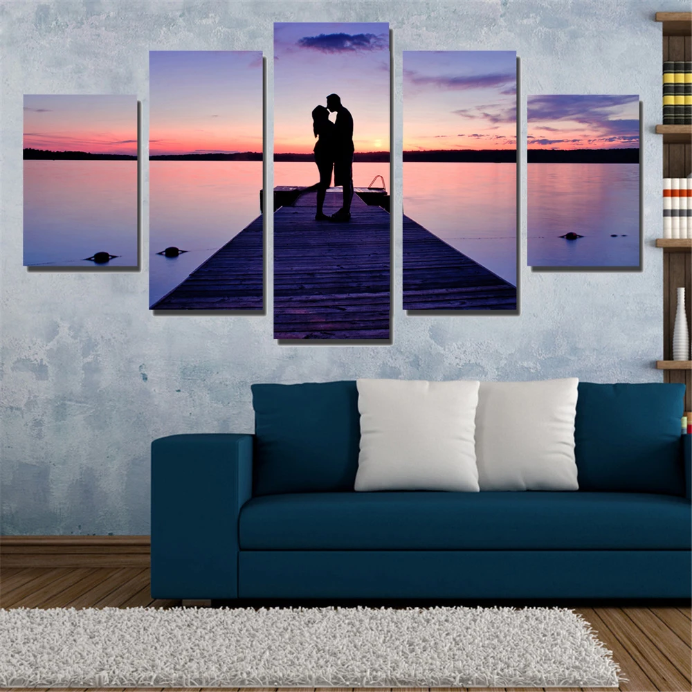 

2017 Promotion Hot Sale Couples In The Sunset Mordern Unframed Wall Art Print Picture Seaview Modular Home Decoration 5pcs
