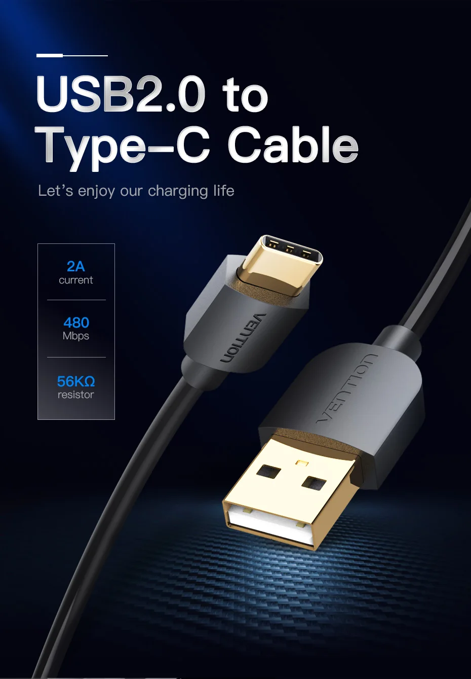 Кабель Vention usb type-C для samsung S9 S8 type-C кабель передачи данных для быстрой зарядки для Xiaomi Mi6 Oneplus 6 nintendo Switch USB кабель 2 м