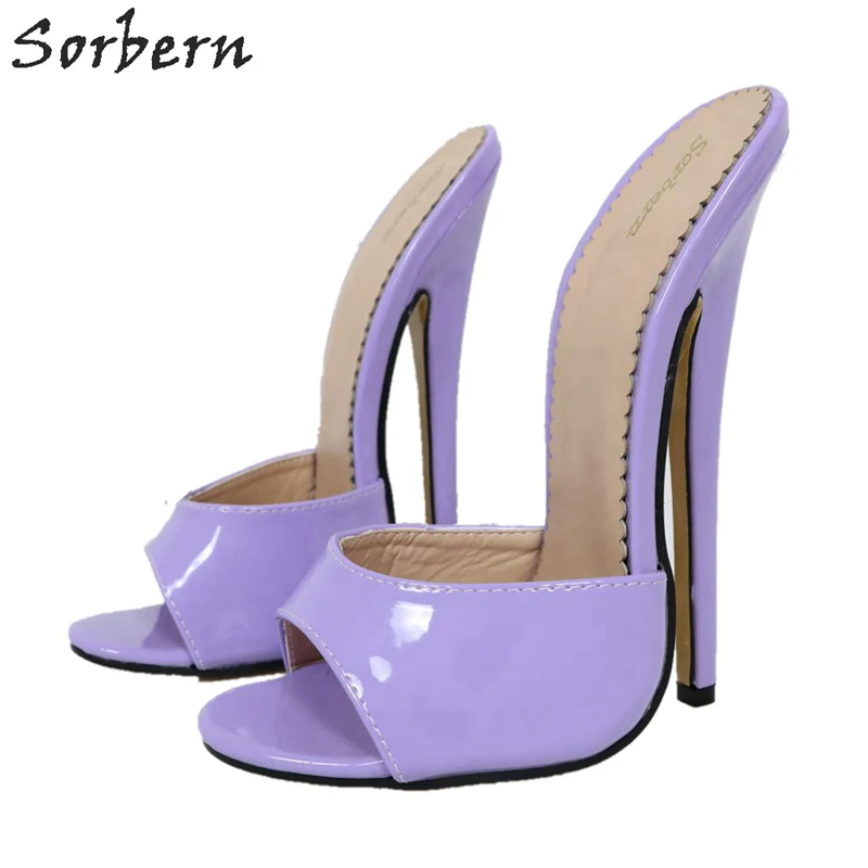 Женские лакированные сандалии тапки с открытым носком на высоком каблуке 18