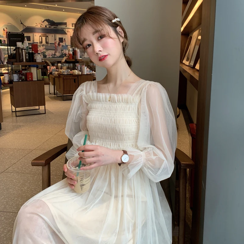 2 цвета Mihoshop Ulzzang Корейская женская модная одежда милая сетка с длинным рукавом