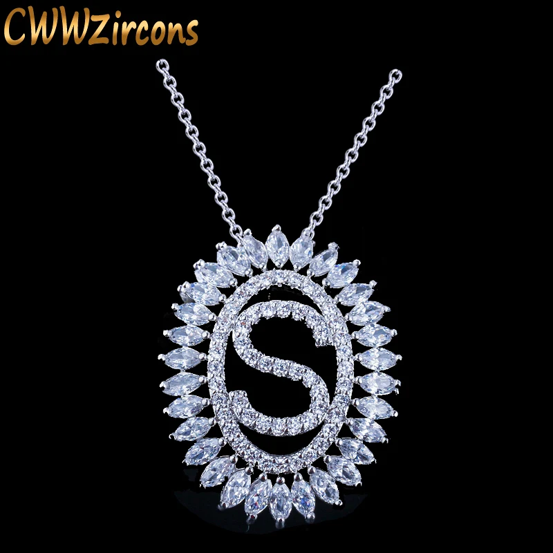 CWWZircons-colgante de cristal con inicial para mujer, joyería coreana, Color plateado, gran gota redonda, collar CP062