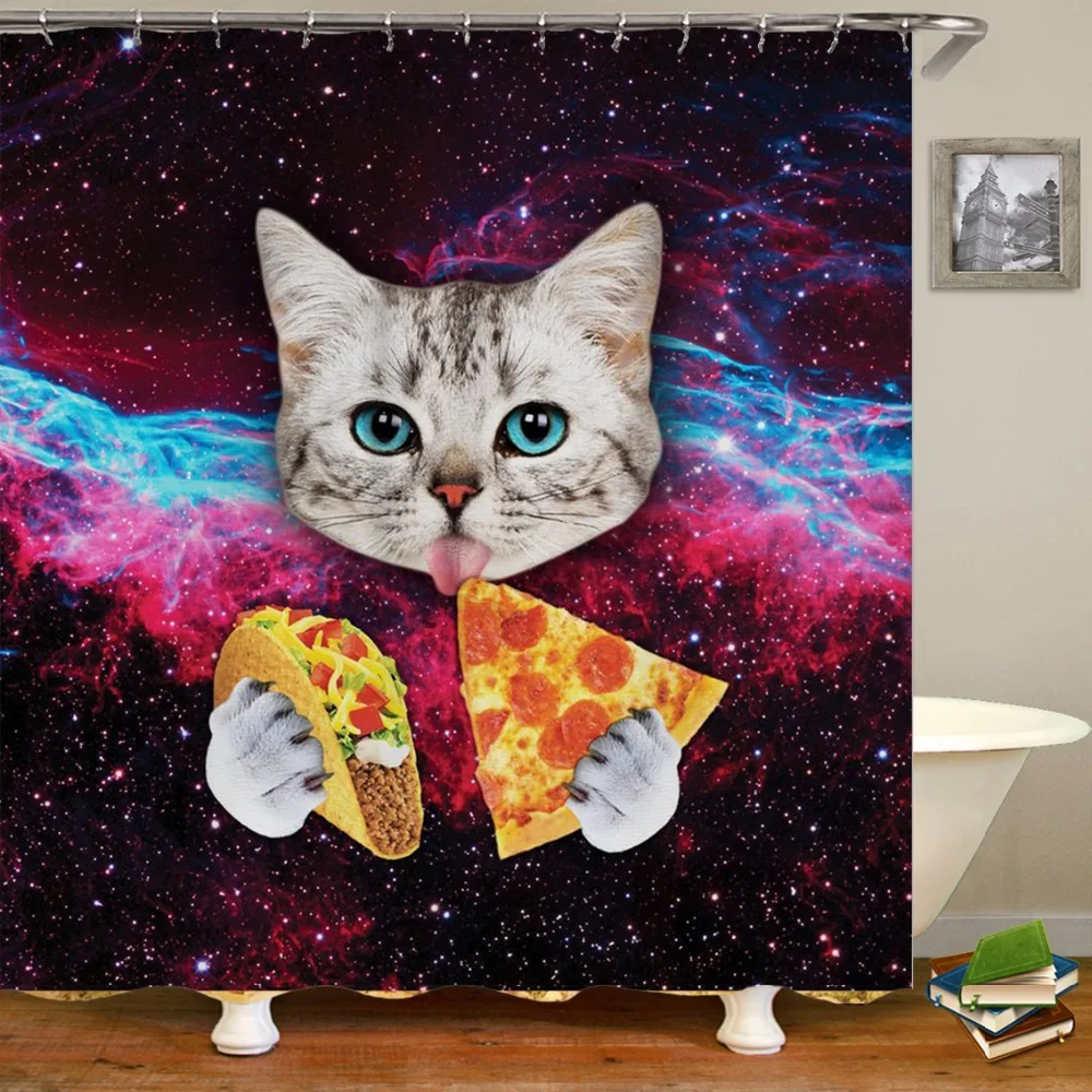Занавеска для душа Galaxy Cat забавная космическая занавеска ванной комнаты с