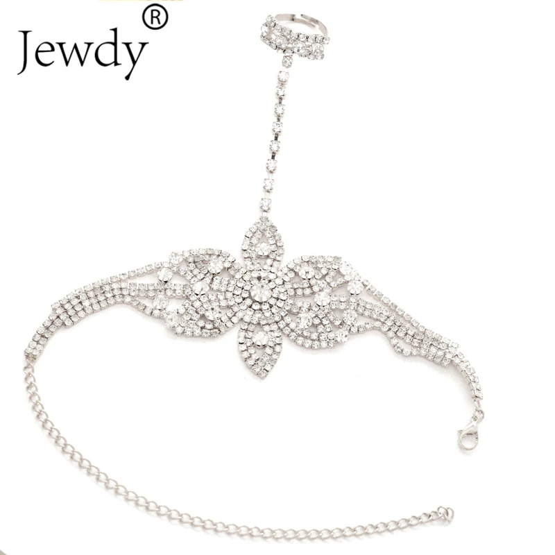Women's Wedding Crystal Bowknot Bangle Charm Rhinestone Finger Ring Bracelets - Statement Femme Jewelry image 2