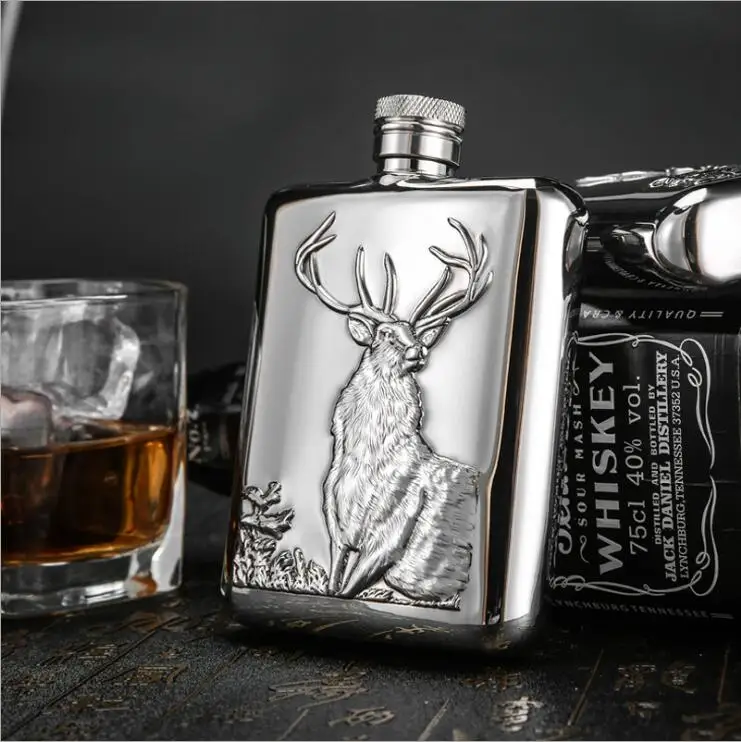 

6 oz #304stainless sthigh quality luxury wine hip flask stainless steel 6 OZ wine bottle with gift box hip flask set BJJ339