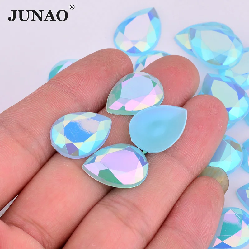 

JUNAO 10*14 мм 13*18 фотоэлементы, Аквамарин Стразы AB, кристалл с плоской задней стороной, акриловые кристаллы, камни, не шитье, стразы, бусины