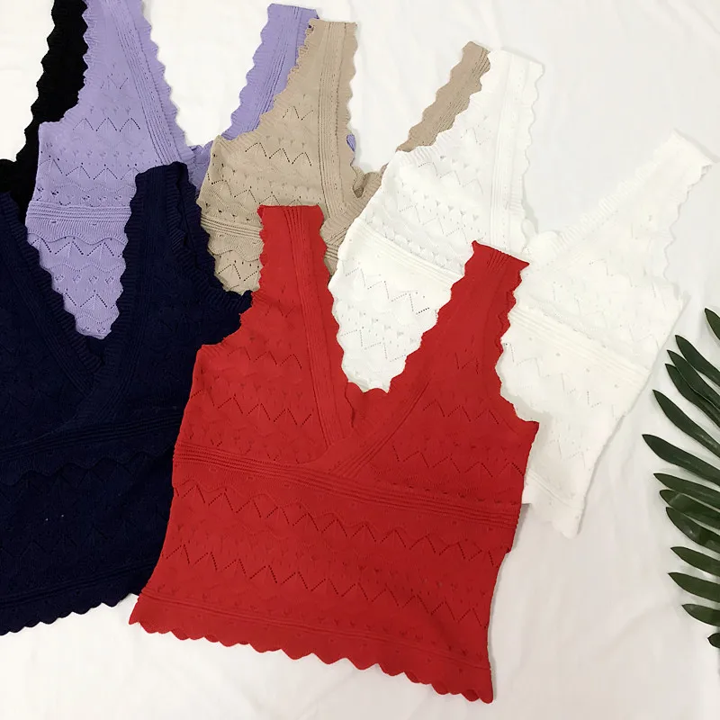 Женский Короткий трикотажный жилет с V образным вырезом|Майки| |