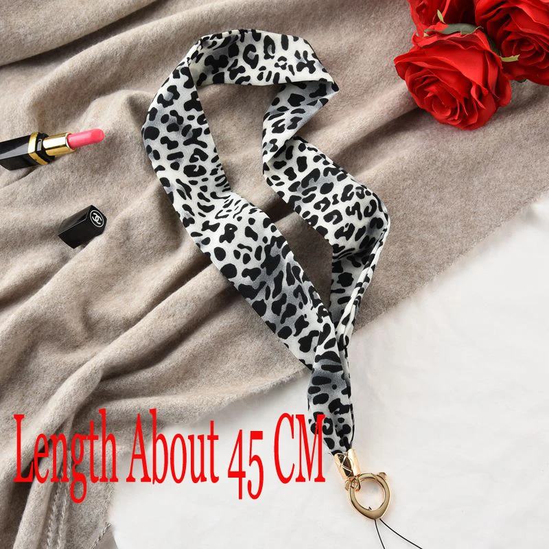 45CM Leopard Grey Ремешок для смартфона, шелковый шарф, шейный ремень для ключей, цепочка для ключей, ID, карта, ремешок для телефона, наручный ремешок для iPhone - Цвет: 45CM Leopard Grey