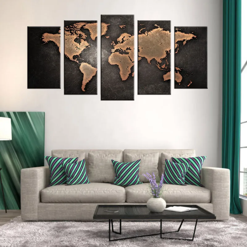 5 шт./компл. коричневые карты мира напечатанные на холсте картины современные