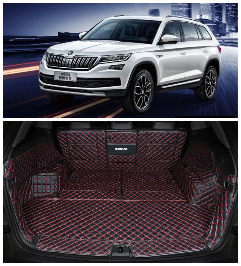 

Подкладка для багажника SKODA KODIAQ 2017 2018 2019 5/7, кожаные коврики с вышивкой, полная задняя подкладка для груза