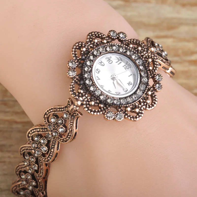 Винтажные круглые кварцевые часы Madrry браслет Relojes Mujer античные золотистые