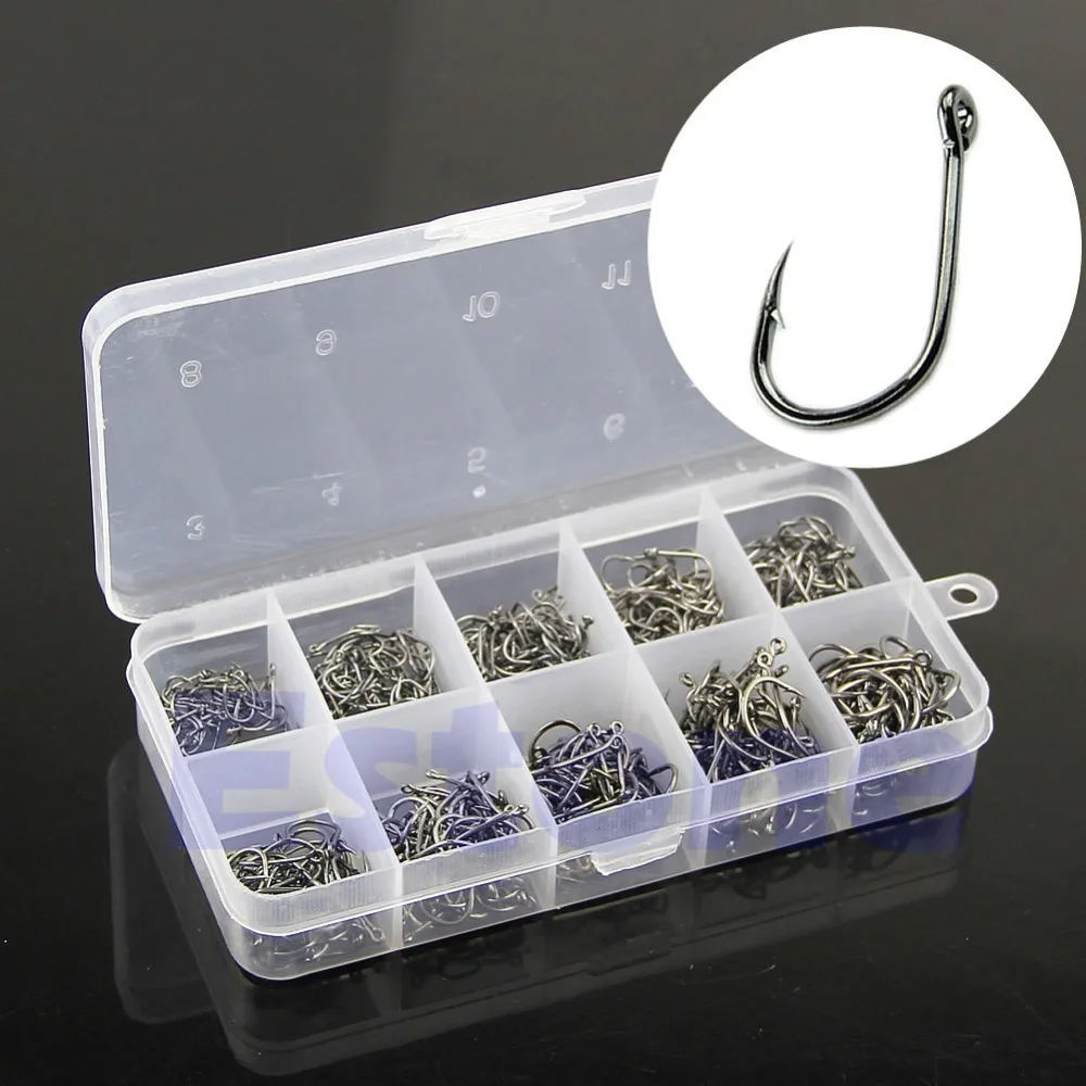 

500Pcs 10 Sizes Fish Fishing Sharpened Hooks With Box Top Quality NEW