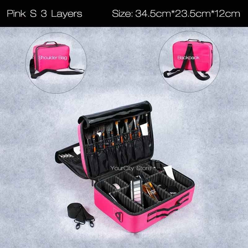 Pink S 3 Layer Новая женская модная косметичка путешествий Органайзер для макияжа женский Профессиональный органайзер для косметики косметическая сумочка сумки Красота Чехол Горячая - Цвет: Pink S 3 Layer