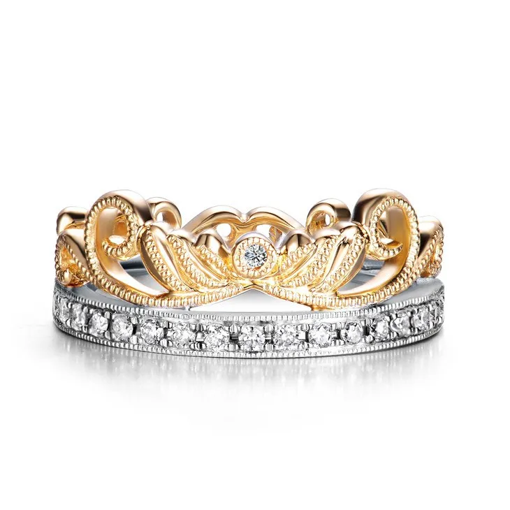 ZOCAI Crown натуральный алмаз 0.15 КТ двухцветный 18 К желтая золото и 18 К белого золота с бриллиантами Свадьба кольцо W05528