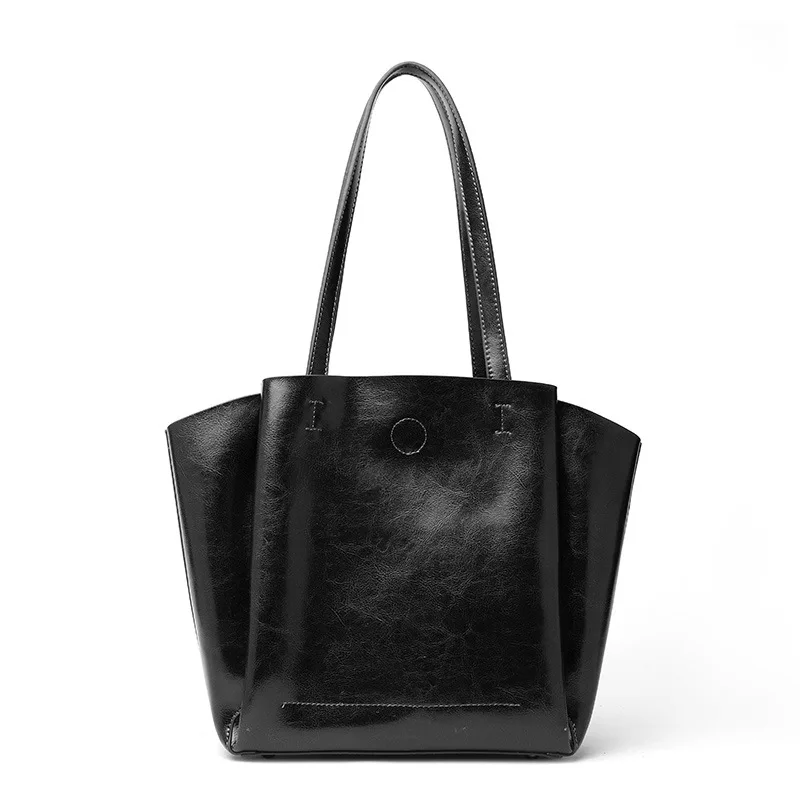 

2021 New Women's Genuine Leather Tote Handbag Oil-Wax Calfskin Bag Large Capacity Shoulder Bags Europe Fashion High Grade