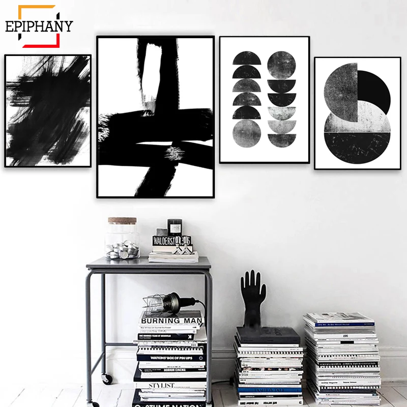Абстрактный черно белый художественный принт плакат в скандинавском стиле