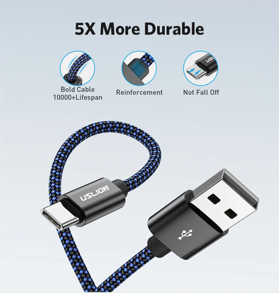 USLION usb type C кабель 2.4A кабель передачи данных для быстрой зарядки для Xiaomi 8 huawei P20 Pro samsung S8 S9 0,3 m/1 m type-c USB Кабель зарядного устройства