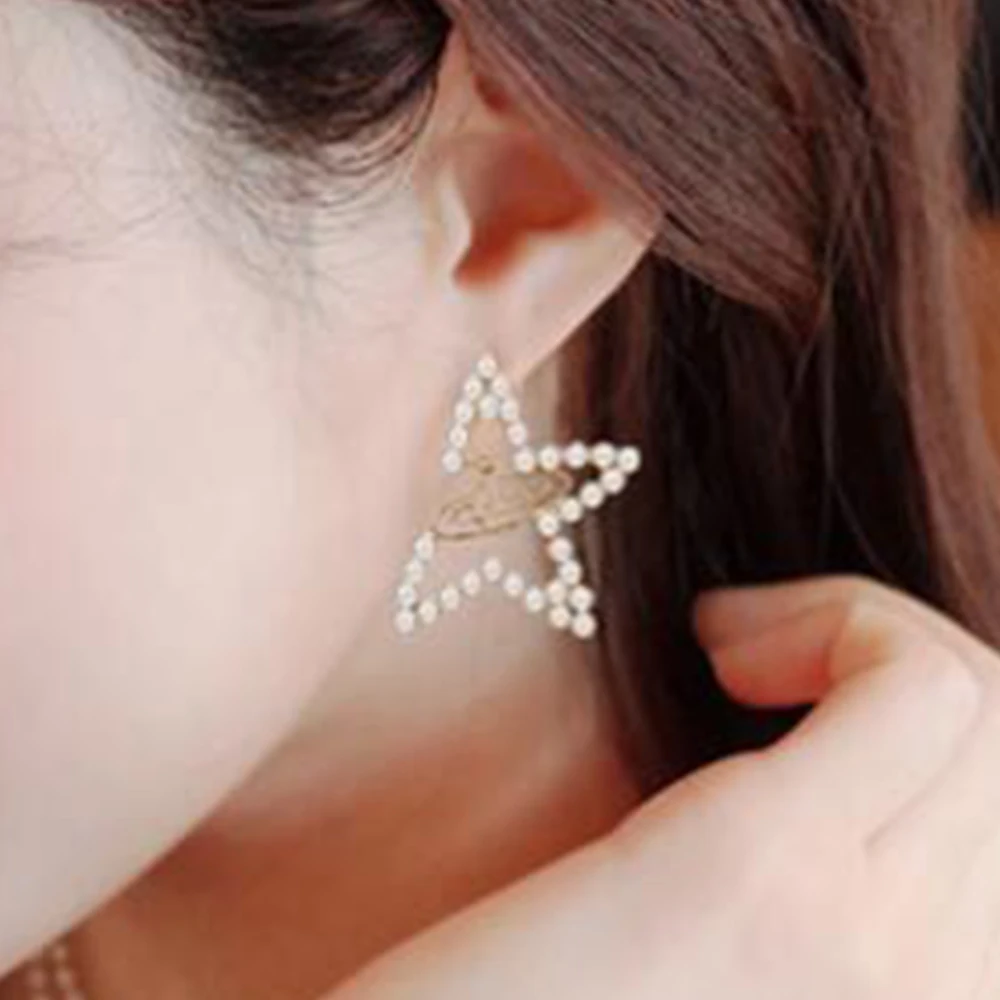 Женские серьги 2 шт./компл. Изысканные жемчужные инкрустированные звездами набор