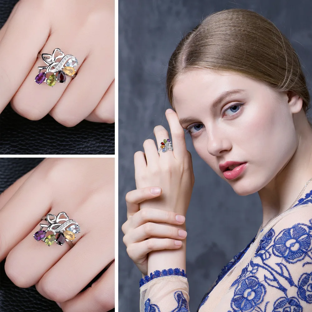 Jewelrypalace 2.5ct натуральная Аметист гранат перидот Топаз Кольцо рок кварца твердой
