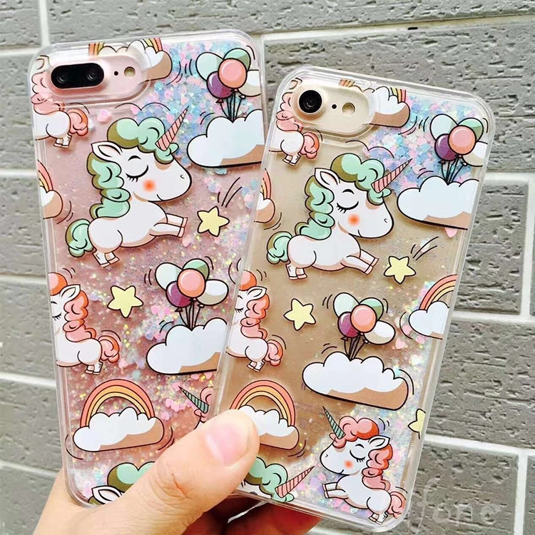 Lovely Cartoon Unicorn Clouds liquid Quicksand Case For iPhone 7 6 6S Plus Hard Animal Phone Cover Back Capa |