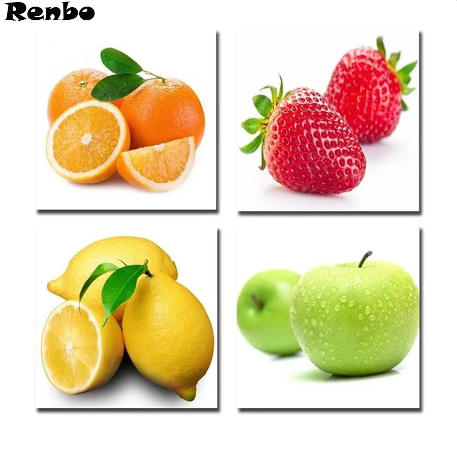 

4 шт. Алмазная вышивка, фрукты, картины для кухни, сделай сам, 5d, алмазная живопись, Алмазная мозаика, 3d, картина пасты, натюрморт
