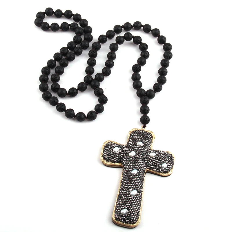 Ожерелье с подвеской MOODPC модное черное ожерелье из лавы и камней украшенное