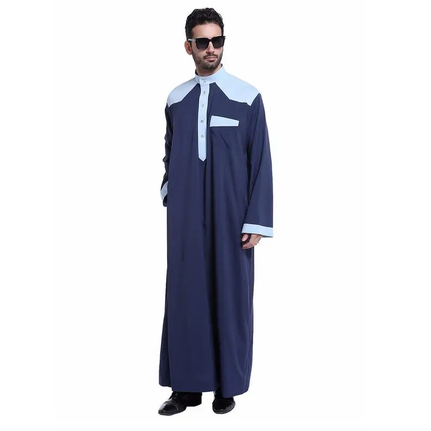 3 Мусульманское платье для мужчин abaya moroccan Дубай турецкое платье Thawb Caftan модное лоскутное белое синее XXXL - Цвет: 3