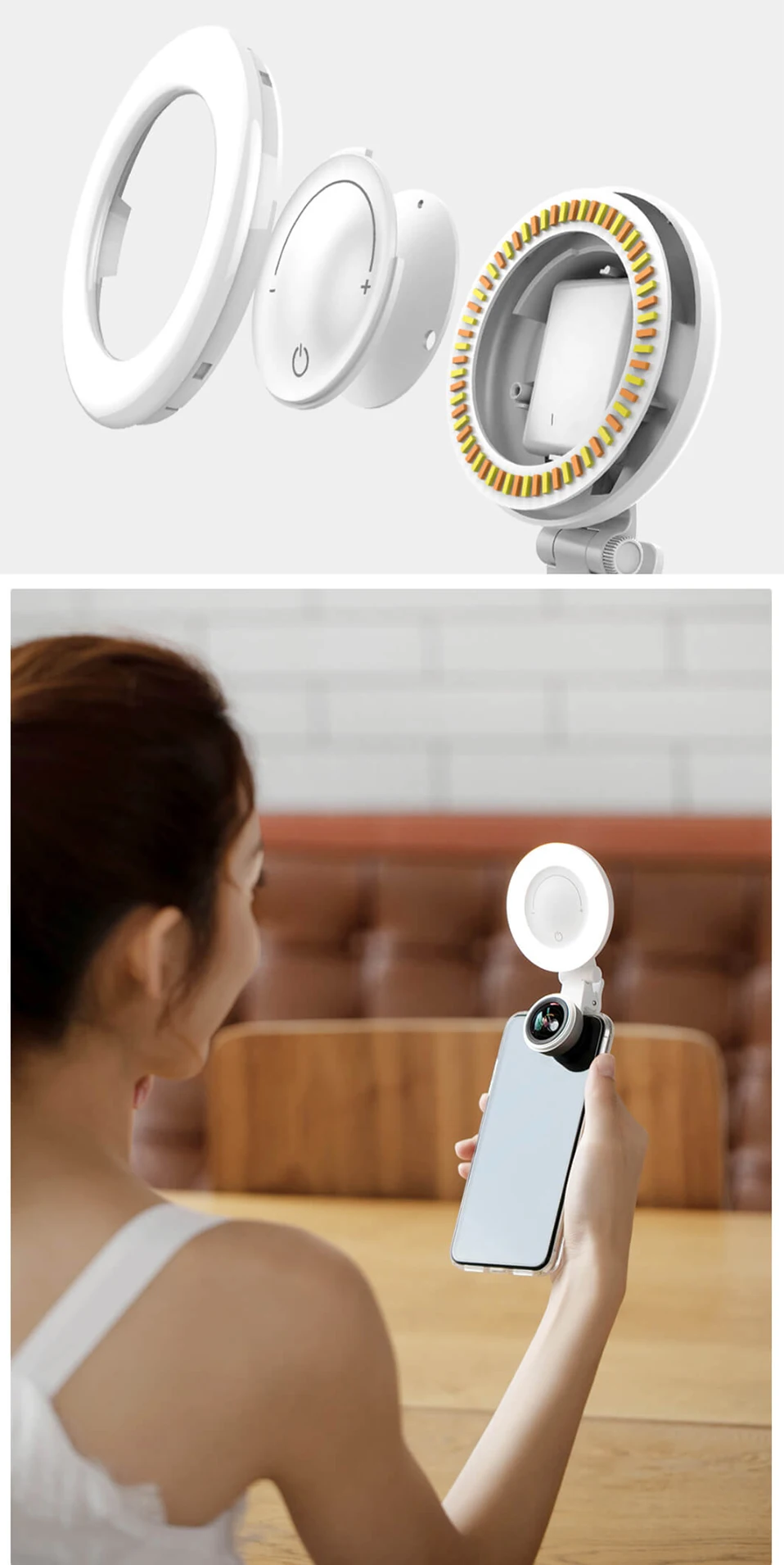 Xiaomi Wicue beauty Lens Shot 120 ° супер широкоугольное кольцо осветительный светодиодный объектив для селфи многосекционный затемняющий с микро-кабелем для передачи данных