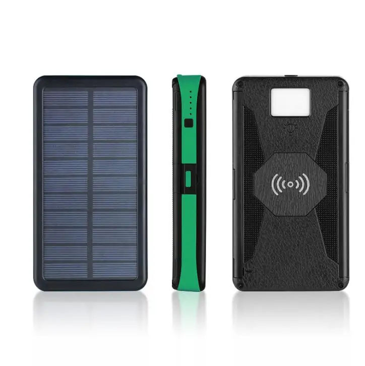 1 solar panel Green 20000mAh Solar Power Bank Qi Wireless Charger Solar Charger 2 USB Ports LED Light External Battery Power Bank For iPhone Xiaomi - Цвет: 1 solar panel Green